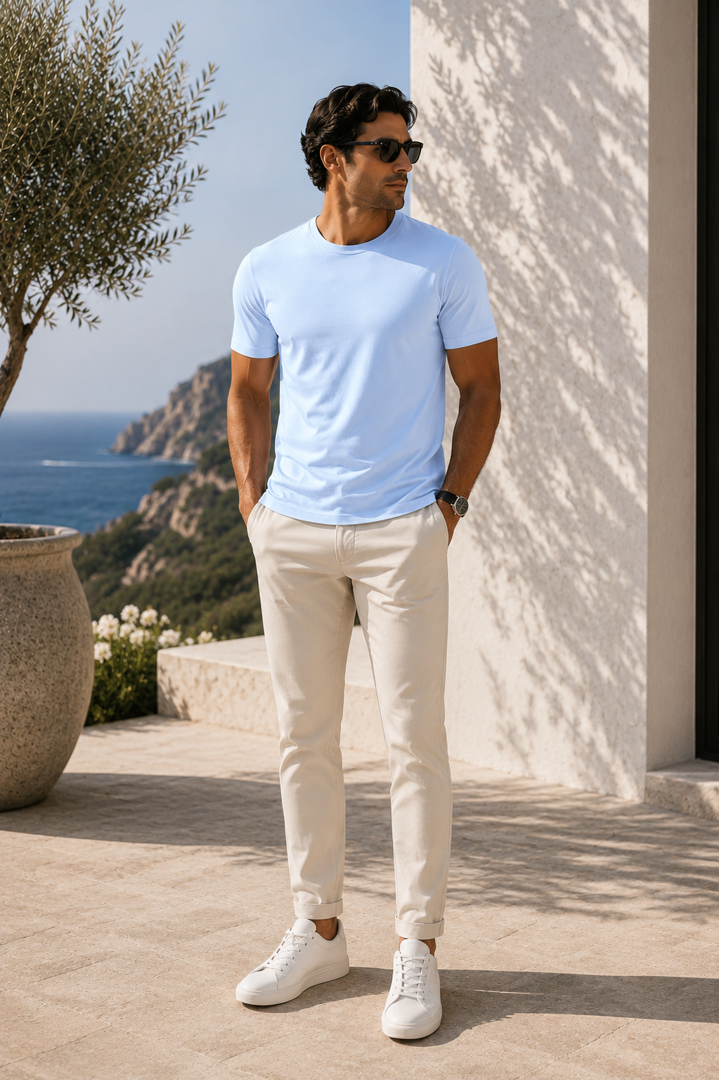 Elegance Shiny T-shirt - Baby Blue