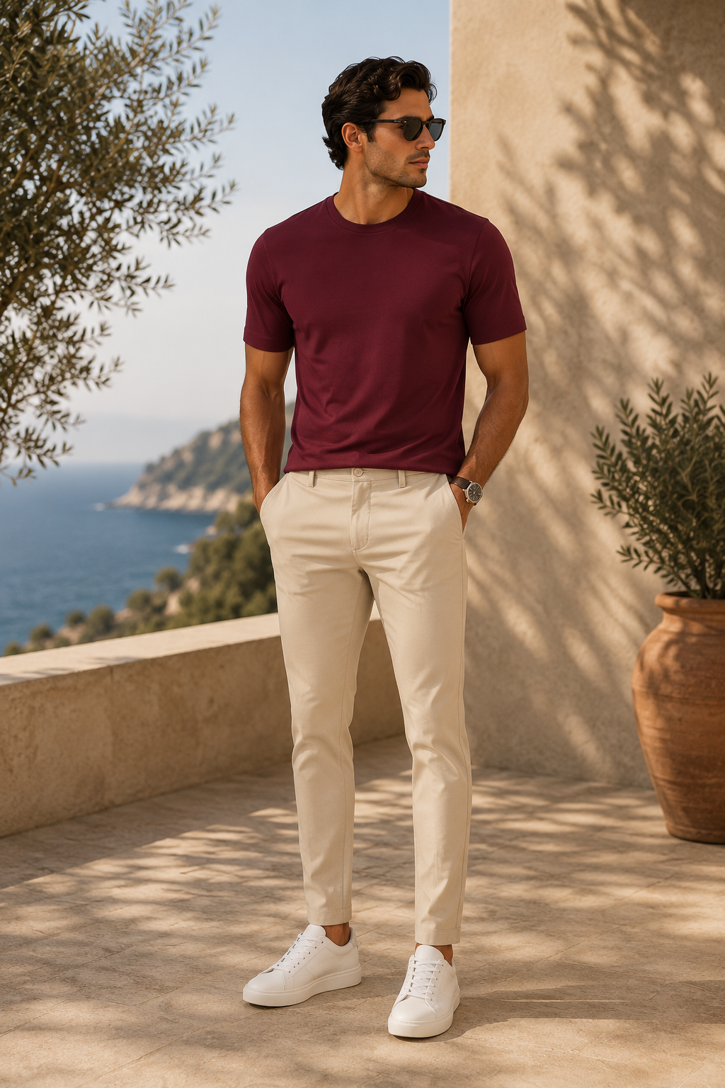 Elegance Shiny T-shirt - Burgundy